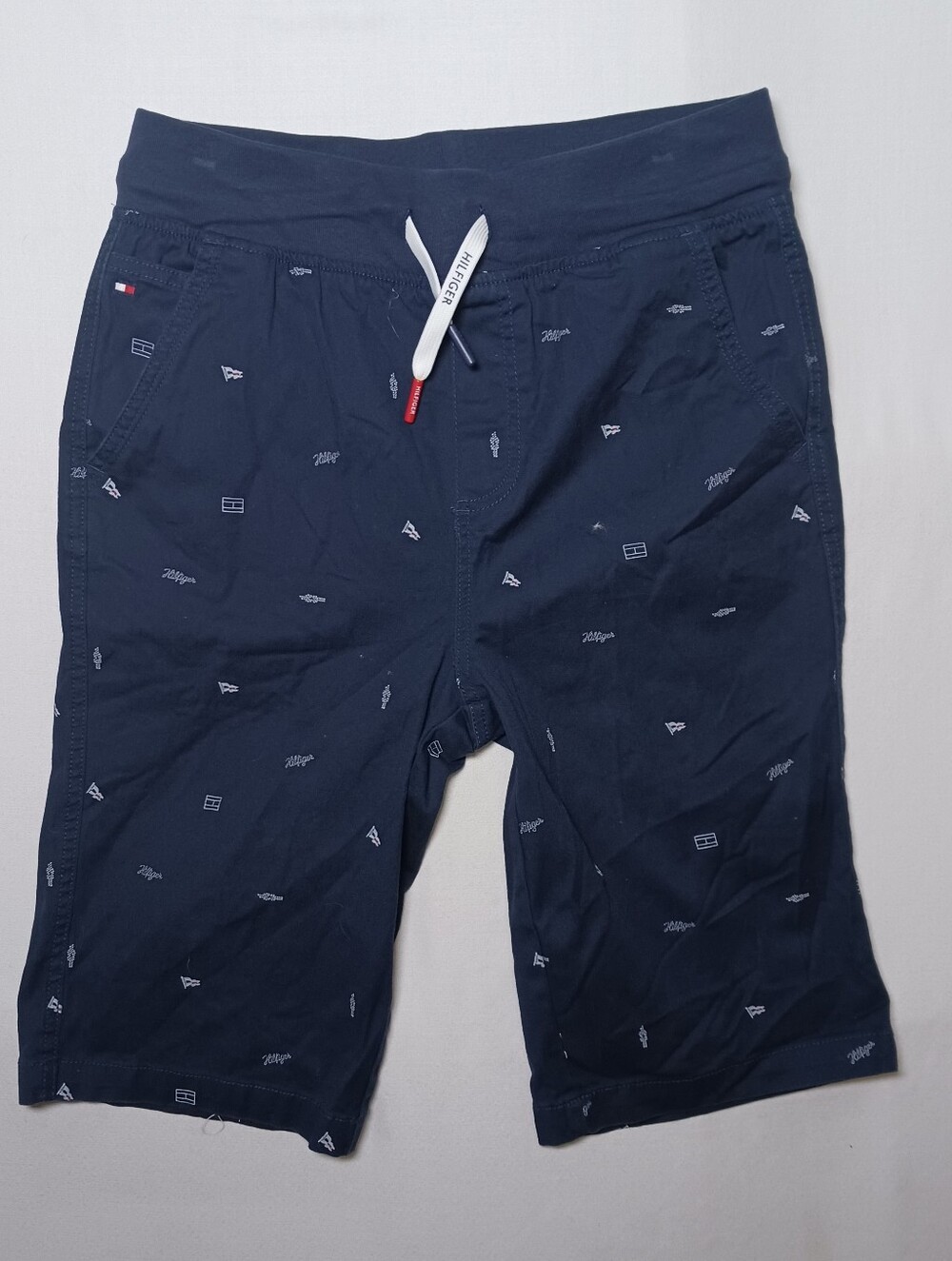 Tommy Hilfiger Boys Pull On Bermuda Shorts XL Navy Blue All Over Print Logo